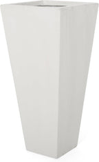 Christopher Knight Home Jorine Tapered Planter, Cast Stone Plant Pot, Lightweight Concrete Urban Planter, Standing Urn, Patio Garden Pot for Entryway Poolside, No Assembly Needed, 13" Matte White