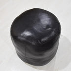 PF12 Goat Leather Handmade Eco-Friendly Black Pouf - Round Shape, 18" x 18" x 18", Plain Solid, Recycled Cotton Filled