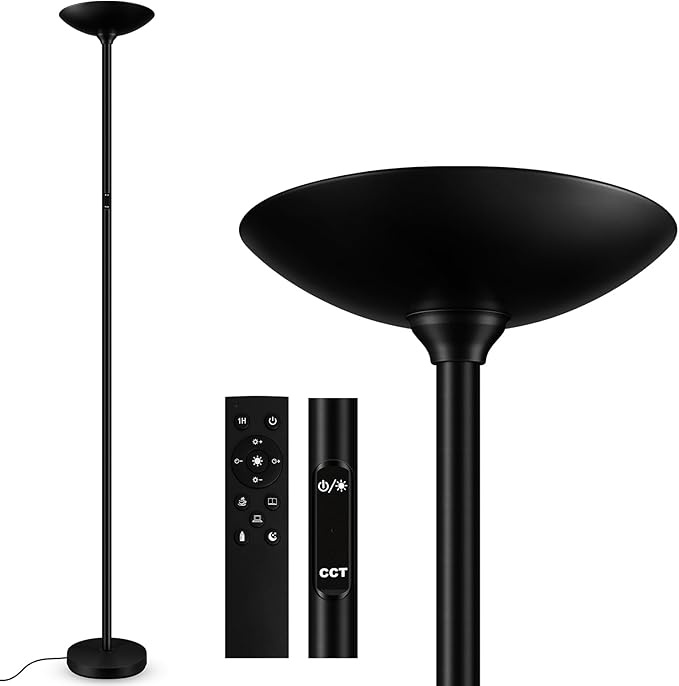 BoostArea Dimmable Floor Lamp,30W 3000LM Super Bright LED Torchiere Standing Lamp with Remote & Touch Control,71 in Tall Pole Sky Modern Floor Lamps for Living Room Bedroom Office,2700k-6500k,Black