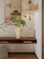 Rustic Vintage Ceramic Vases ，White Terracotta Decorative Flower Boho Vintage Large Vase for Living Room Bedroom Kitchen Office Decor Centerpiece Table Decorations 10.24Inch