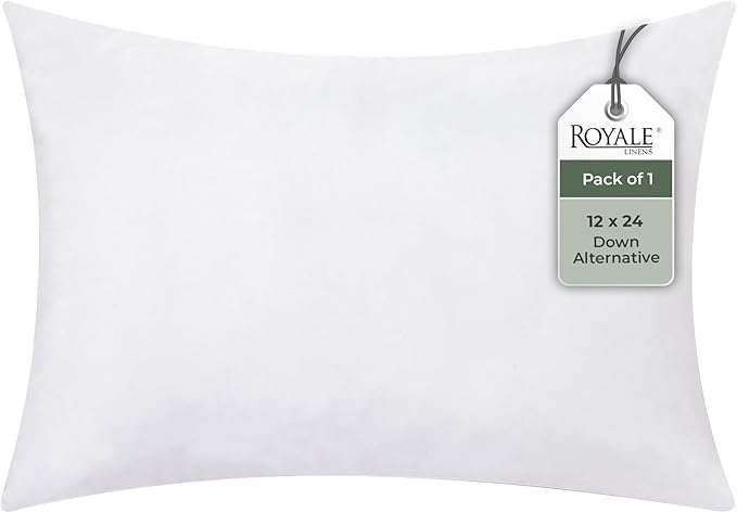 ROYALE LINENS 12 X 24 Pillow Insert - Down Alternative Throw Pillows Insert - Rectangle Pillow Pack of 1 White - Bed & Couch Pillows - Inner Cushion for Bed, Cushion for Living Room - Shams Stuffer