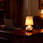 Set of 2 Small Silver Spherical Base Bedside Table Lamp with Textured Linen Shade (Bulb Included)