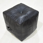 Square Shaped Buffalo Leather Handmade Eco-Friendly Black Pouf - Square Pouf, 18" x 18" x 18", Geometric Pouf, Buffalo Leather Pouf, Recycled Foam with Fibre Fill Stuffed Pouf, Seating Pouf PF25