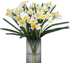 Artificial Flowers for Vases 17.7 Inch 10 Stems， Silk Dried Fake Mums Bouquet Indoor Faux Floral Arrangements for Decoration (White Narcissus)