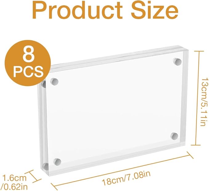 5 x 7 Acrylic Picture Frames 8 Pack, Clear Picture Frames Frameless Magnetic Picture Frame Double Sided Magnetic Photo Frame Self Standing Desktop Display Stand for Bedroom Living Room Home