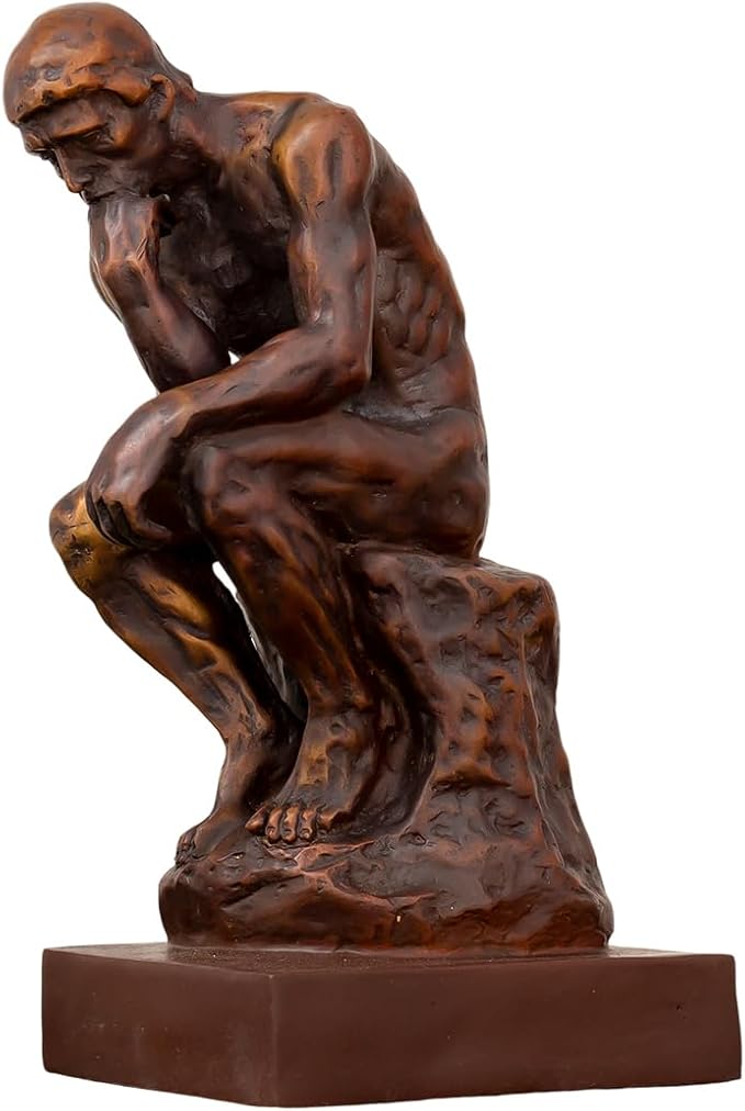 【9.5" Pure Bronze Statue】 The Thinker Bronze Statue Rodin Sculpture Ornament for Home Office Decor Famous Art Craft Collection
