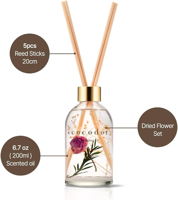 COCODOR Herbarium Reed Diffuser/Black Cherry/6.7oz(200ml)/ Fragrance Scent Essential Oil Stick Diffuser Set for Bedroom Bathroom Home Décor