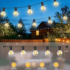 50FT G40 LED String Lights with 25 Shatterproof Bulbs (2 Spares), E12 Sockets, 2700K Warm White, eatherproof Patio Lighting for Garden,Backyard,Party,Wedding,Porch,Deck,Gazebo,Bistro,Camping
