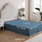 MIYE Pleated Waffle Weave Bed Skirt, Tailored Dust Ruffle 18 Inch Drop Easy Fit, Machine Washable (Blue, Twin - 18" Drop)