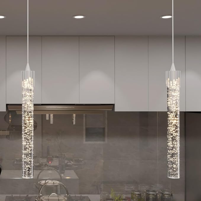 Mini 1 Light Chrome Crystal Pendant Lights,Modern Led Kitchen Island Hanging Light Fixture,Adjustable Pendant Lighting for Kitchen Island,Dimmable 2700k-6000k