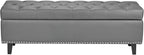 VEVOR Button-Tufted Storage Ottoman Bench, PU Leather Bench with Storage and Solid Wood Legs, Modern Shoe Benches Seat for Entryway, Upholstered End of Bed Benches for Living Room, Dining Room, Gray