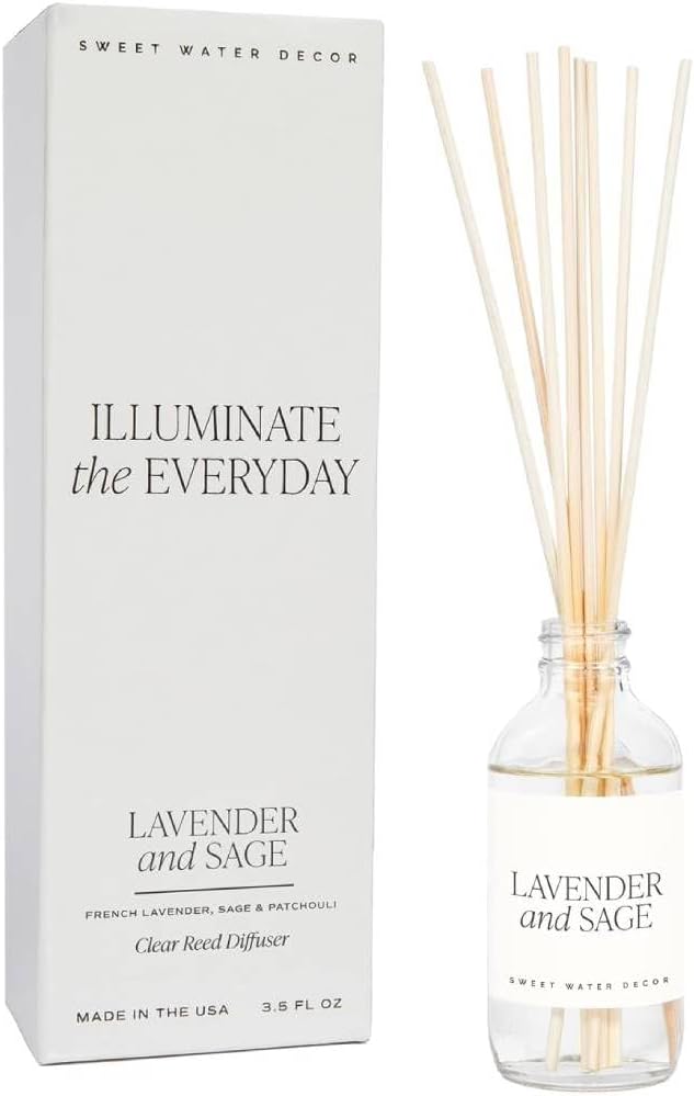 Sweet Water Decor Lavender and Sage Reed Diffuser - Spring Lavender Reed Diffuser for Home and Office with Long Lasting Fragrance - Made in The USA