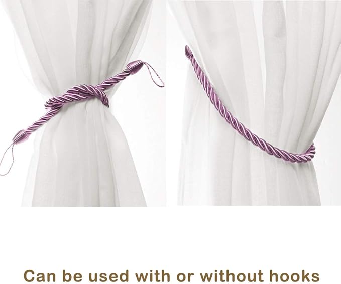BEL AVENIR Curtain Ropes Tiebacks Tie-Backs, Curtain Handmade Holdbacks with 2 Metal Screw Hooks (Pink, 2pack)