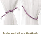 BEL AVENIR Curtain Rope Tiebacks, Drapery Rope Holdbacks with 4 Metal Screw Hooks (Pink, 4pack)