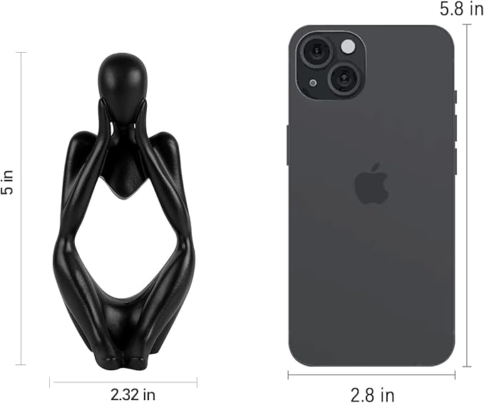 Sandstone Resin Thinker Style Abstract Sculpture Statue Collectible Figurines Home Office Bookshelf Desktop Decor (Small Black, Focus)