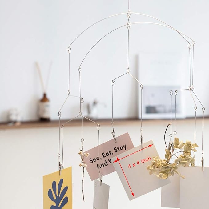 Wind Chime Style Photo Clip Display, Metal Vertical Photo Hanging Display Clips Fan for Hanging Pictures Notes Memo Artworks Collage Dorm Kids Bedroom Decor (Silver, 10 Clips)