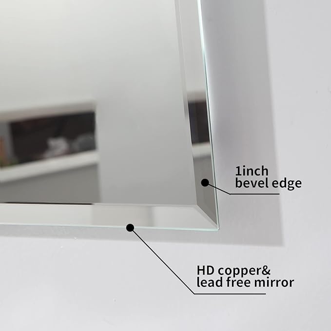 Mirrorons Beveled Mirror, Bathroom Mirrors for Wall 40" x 32", Frameless Rectangle Bathroom Mirror with Beveled Edge, Hangs Horizontally or Vertically, Upgraded Packing