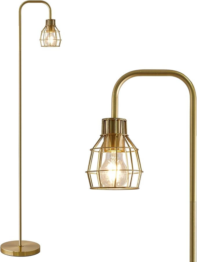 Oneach 63.75" Gold Floor Lamp for Living Room, Industrial Floor Lamp with 4W LED Bulb, Standing Lamp with Footswitch, Modern Floor Lamp for Bedroom Pole Lamp for Office Study Room Hotel
