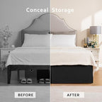 MIYE Pleated Waffle Weave Bed Skirt, Tailored Dust Ruffle 12 Inch Drop Easy Fit, Machine Washable (Black, King - 12" Drop)