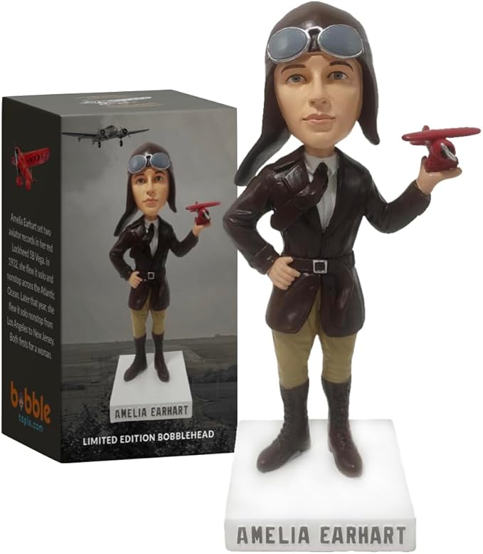 Amelia Earhart Collectible Aviation Bobblehead, Premium Polyresin Statue, Historical Woman Explorer and Pilot