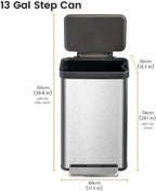 50 Liter / 13 Gallon Trash Can, Fingerprint Proof Stainless Steel Kitchen Trash Can with Removable Inner Bucket, Step Trash Bin for Home Offices and Public Areas