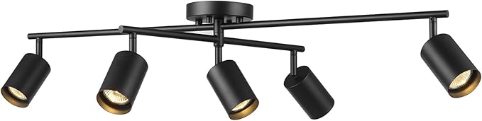 Globe Electric 64000052 5-Light Track Lighting, Center Swivel Bar, Matte Black, Ceiling Light, Track Light Heads, Pivot Shades, Track Ceiling Light, Track Lighting Kit, 5 Bulb Kitchen Light
