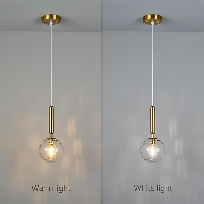 Modern Gold Pendant Light Hanging Fixture Light for Kitchen Island Mid Century with Globe Pendant Light Clear Glass Pendant Lighting for Living Room Bedroom Entryway (1 Pack)