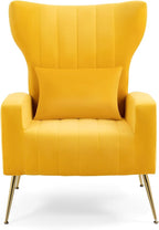X-VOLSPORT Velvet Accent Chairs Set of 2, Mid Century Modern High Back Living Room Chair with Waist Pillow, Upholstered Arm Chair with Metal Gold Legs for Bedroom, Club, Yellow