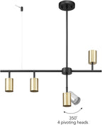 Globe Electric 64000049 4-Light Adjustable Height Geometrical Track Lighting, Matte Black, Matte Brass Accents, Ceiling Light, Pivot Shades, Track Ceiling Light, 4 Bulb Kitchen Light, GU10 Socket