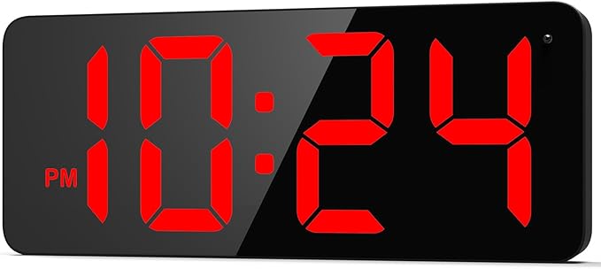 LED Digital Wall Clock with Large Display, Big Digits, Auto-Brightness, 12/24Hr Format, Modern Electric Small Silent Wall Clock for Living Room, Bedroom, Classroom, Farmhouse, Kitchen, Office - Red