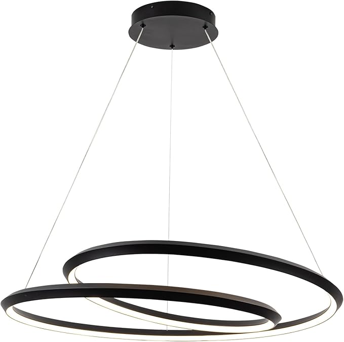 Pendant Light Fixtures with Irregular Ring, 31.49″Black Dining Room Light Fixture Dimmable Color 3000K-6500K, High Ceiling Chandelier Foyer Chandelier for Dining Room, Living Room, Bedroom