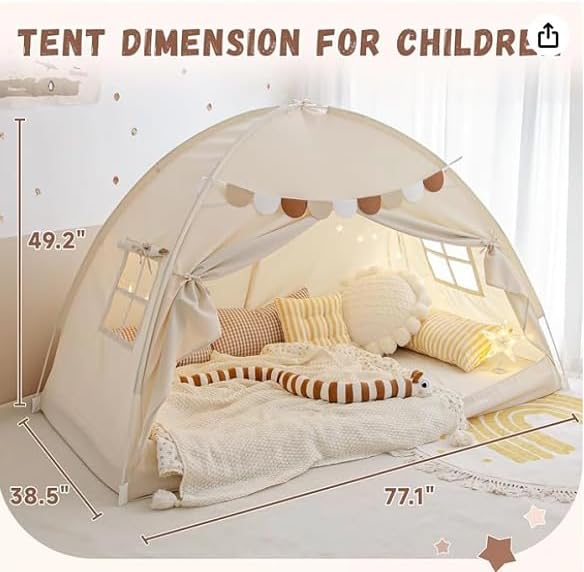 Sherilyn Twin Size Bed Canopy Bed Tents Dream Tent on Bed Privacy Space Blackout Sleeping Tents Indoor Breathable Portable Cottage Drafty Room Floor Bed Tents
