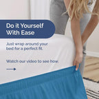 Wrap Around Dust Ruffle Bed Skirt - Denim Blue - for Queen Size Beds with 24 Inch Drop - Elastic Strap - Adjustable Pleated Bedskirt with Brushed Fabric and Wrinkle Free - For Women, Men, Kids & Teens