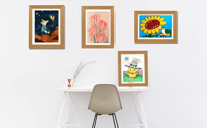 [4-Pack Kids Artwork Frames Changeable - Kids Art Frames Front Opening 8.5 x 11 Holds 150 Pics, Artwork Frames for Kids Art, Kids Art Frame Ideal for Portfolio, Pictures, Drawings (Wood)