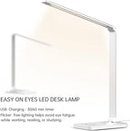 Ambertronix LED Desk Lamp with USB Charging Port, Dimmable Eye-Caring Reading Desk Light for Home, with 5 Brightness Level & 3 Lighting Modes, Touch Control, Auto Timer (White)