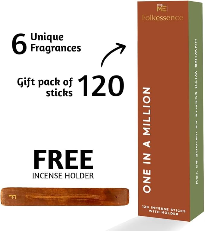 Folkulture Incense Stick with Holder | Set of 6 (120 Fall Insence-Sticks) with 45 Min Burn Time | Non Toxic Myrrh & Lavender Inscents-Stick | Organic Citrus Fall Scents, Vanilla Caramel Incienso