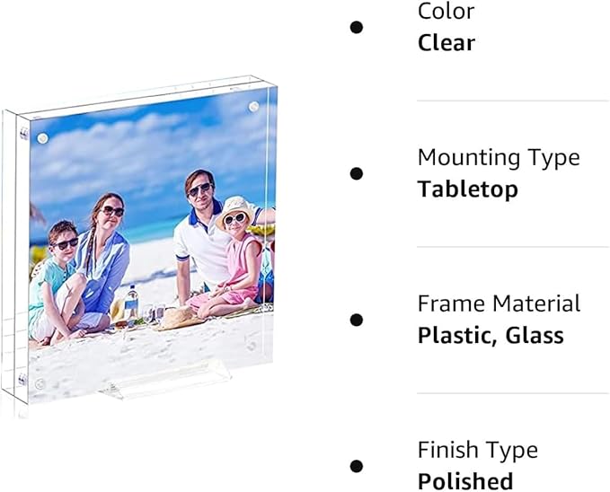 2 pack 8x8 Acrylic Picture Frame Clear Double Sided Magnetic Picture Frame Desktop Display with Photo Frame Support Stand Best Gift for Family, Baby, Document Photo Frames- Free Soft Microfibe