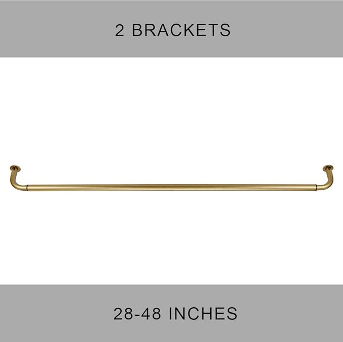 Room Darkening Curtain Rod, Wrap Around Design, Extra-Thick 1-Inch Diameter Single Drapery Rod, Extendable Metal Rod Set for the Blackout Curtains and Sheer (Antique Gold, 28-48")