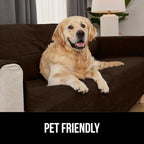 GORILLA GRIP Patented Waterproof Slip-Resistant 23" Chair Protector Cover, for Leather or Fabric Couch Cushion, Large Microsuede Furniture Covers Dogs Pets Machine Washable Slipcover, Brown