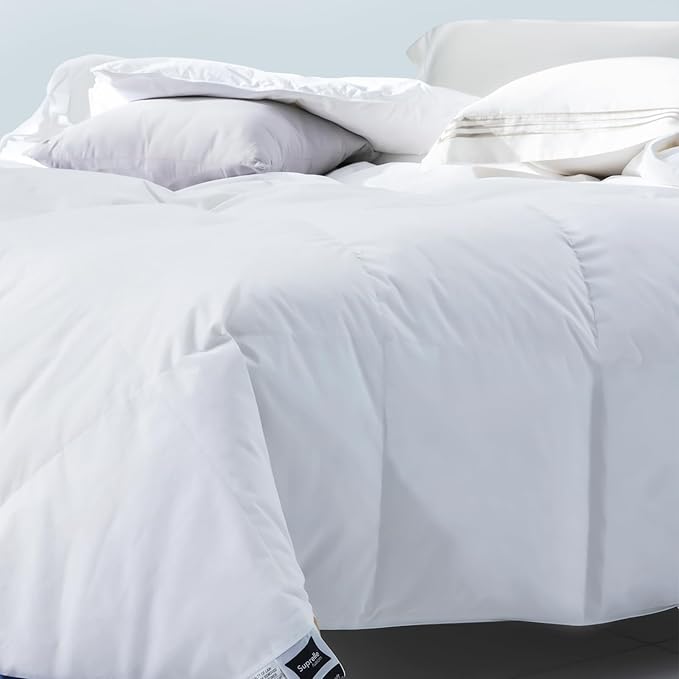 Globon Ultra-Soft Lightweight Down Feather Comforter Queen Size,Breathable Thin Blanket Duvet Insert for Hot Sleeper/Warm Weather,Noiseless Shell,700 Fill Power with Corner Tabs,White…