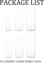 Glass Hurricane Candle Holder Esmiome - Cylinder Vases for Centerpieces 2 Sets (6Pcs) Hurricane Floating Candle Holder, Glass Vases for Flowers, Decorative for Home Wedding, 6'' + 8'' +10''(High)