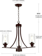 BONLICHT 3 Lights Oil-Rubbed Bronze Traditional Chandelier Rustic Kitchen Island Lighting Fixtures Hanging Clear Glass Cylinder Pendant Lights Classic Ceiling Light for Dining Room Bedroom Foyer