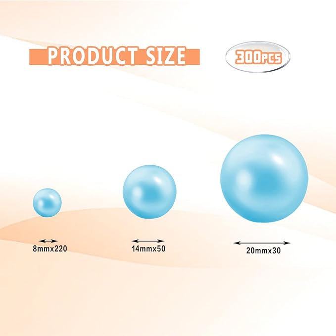 300Pcs Vase Filler Lightblue No Hole Faux Pearl Beads for Vase Filling Decorations, Candle Centerpieces, Wedding Centerpieces, Home Party Decor (8/14/20mm)