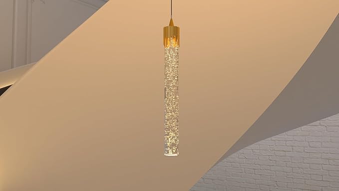 12-Light Staircase Long Pendant Light Fixture Large Chandeliers for High Ceiling Light LED Bulbs for Living Room Foyer Hallway Gold Crystal Pendant Light for Kitchen Island