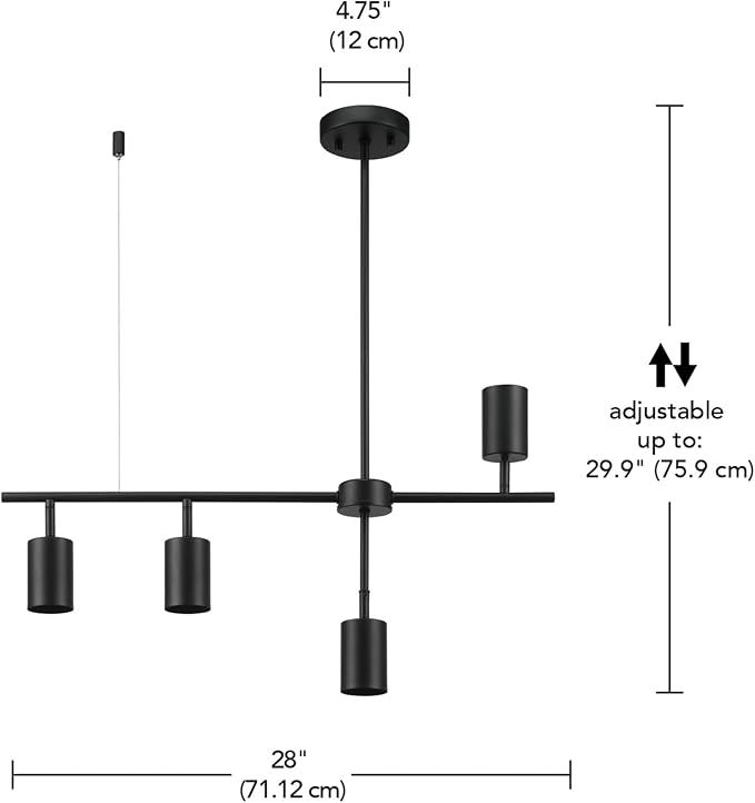 Globe Electric 64000048 4-Light Adjustable Height Geometrical Track Lighting, Matte Black, Ceiling Light, Track Light Heads, Pivot Shades, Track Lighting Kit, 4 Bulb Kitchen Light, GU10 Socket