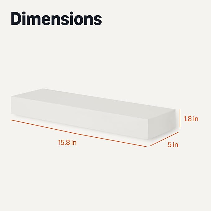 Amazon Basics Wood Floating Wall Shelves, Pack of 3, White, 15.8" x 5" x 1.8"