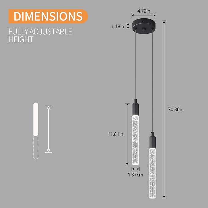 Modern Light Fixture Kitchen Island Pendant Light Dimmable LED Black Pendant Lights Mini Crystal Pendant Lighting for Bedroom Dining Room Living Room（2-Light ）