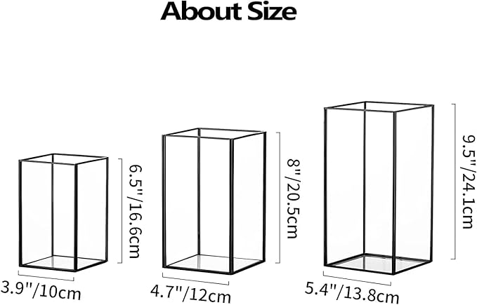 Hewory Glass Hurricane Candle Holder Set of 6, Black Large Hurricane Centerpiece for Table, Tall Floor Square Pillar Candle Holders Lantern Set for Wedding, Anniversary, Party, Fireplace, Dining Room