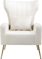 X-VOLSPORT Velvet Accent Chairs Set of 2, Mid Century Modern High Back Living Room Chair with Waist Pillow, Upholstered Arm Chair with Metal Gold Legs for Bedroom, Club, White