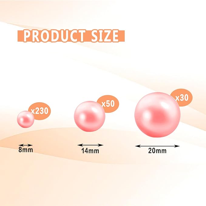 300Pcs Vase Filler Lightpink No Hole Faux Pearl Beads for Vase Filling Decorations, Candle Centerpieces, Wedding Centerpieces, Home Party Decor (8/14/20mm)